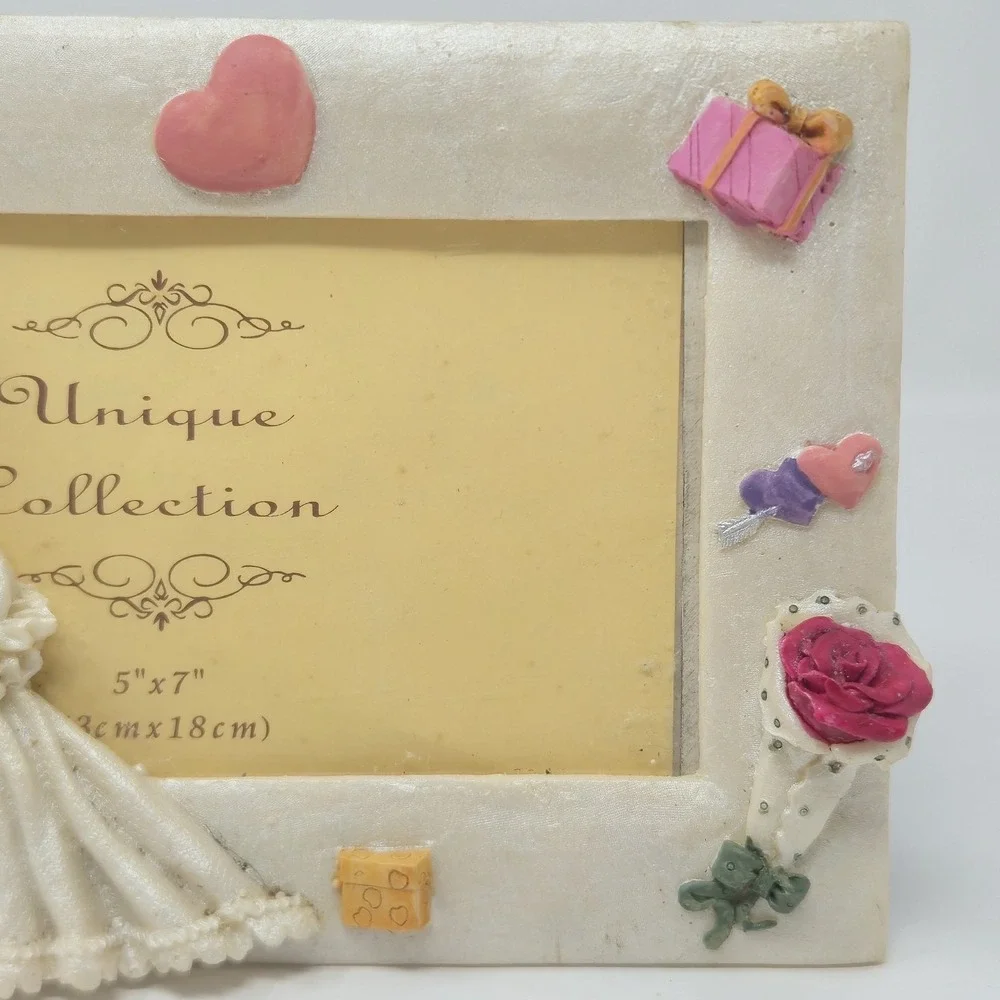 African American Bride Groom Picture Frame 5x7 Vintage Resin Wedding Decor 3D